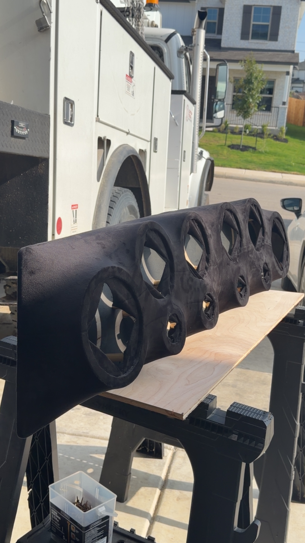 Black suede rack in progress